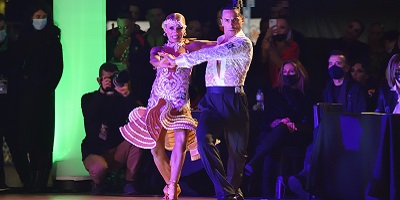 Matus and Goffredo competing in a DanceSport competition.