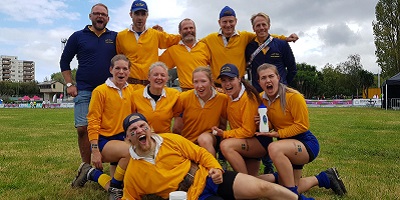 Sweden Mixed Tug of War team posing for photo